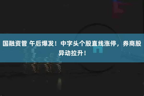 国融资管 午后爆发！中字头个股直线涨停，券商股异动拉升！